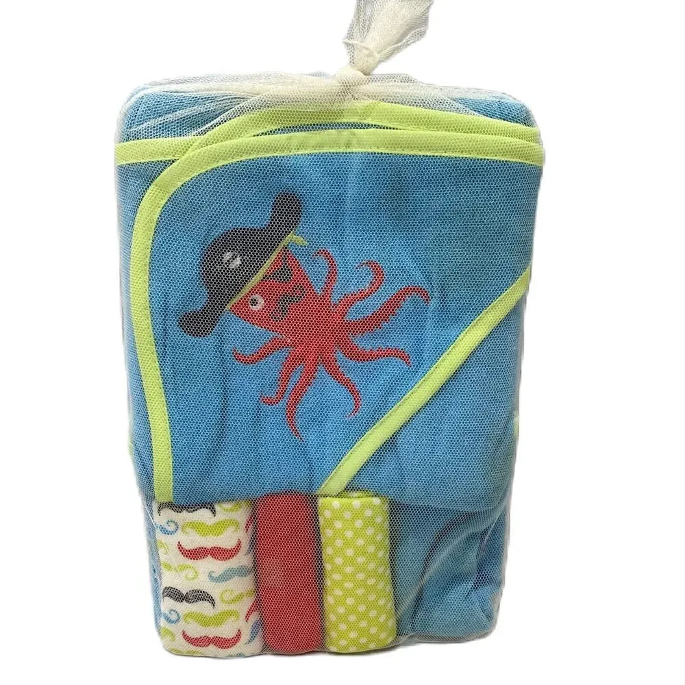 Baby Wash Set Towl and Wash Cloths Set Pirate Ocean Animal Themed Blue